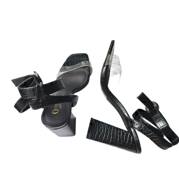 Olivia Ferguson Black Crocodile Block Heels with clear toe straps size 10 - Picture 6 of 10